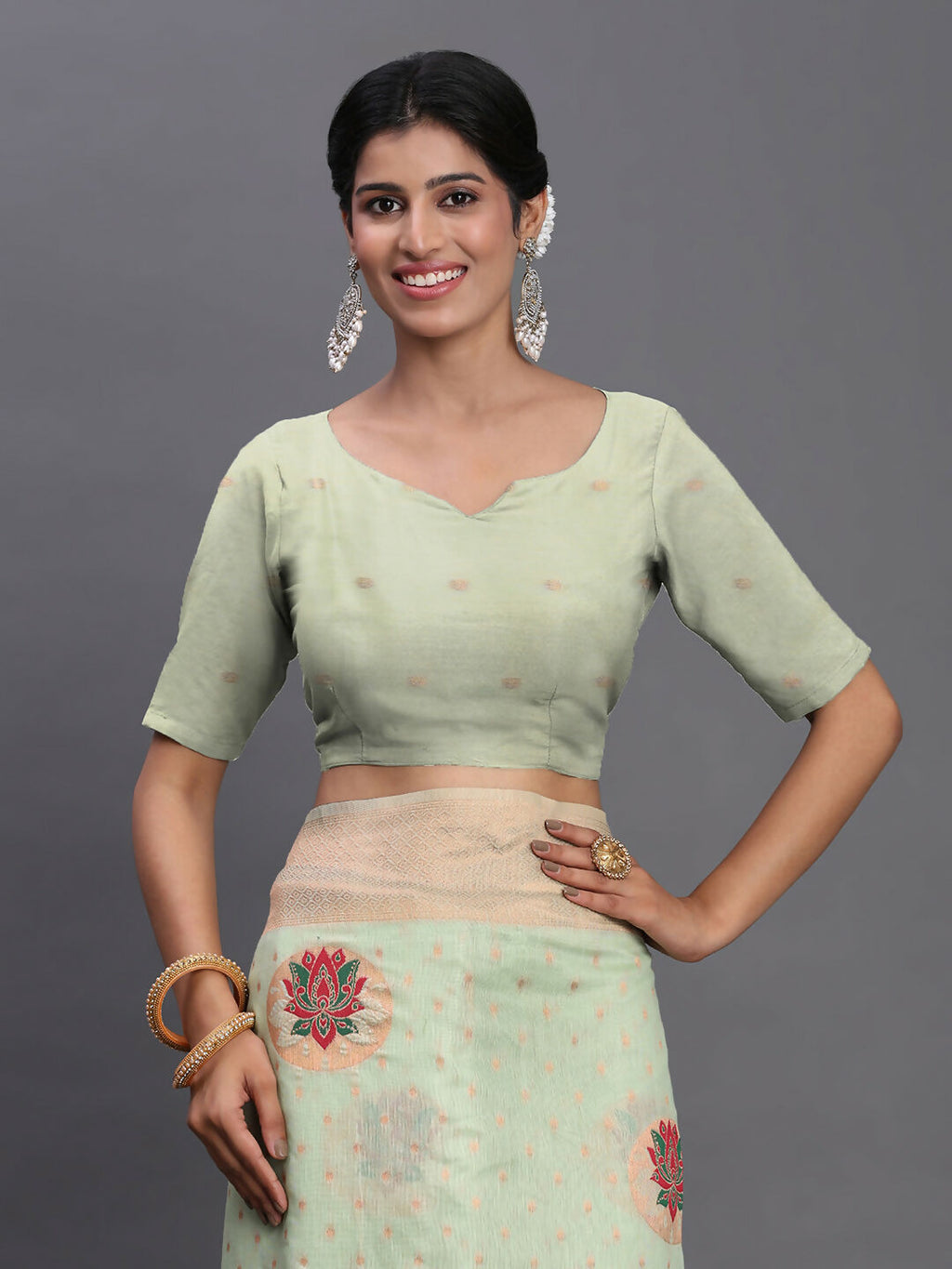 Light Green Linen Cotton Saree with Matching Blouse