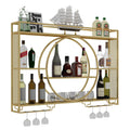 Modern Wine Storage Rack Wall Mounted With LED Light With Wine Glass HolderIron Bar Liquor ShelfFloating Wall Wine ShelvesBar Liquor Bottle Display Shelf For Kitchen Bar Decoration Gold/Black ( Col