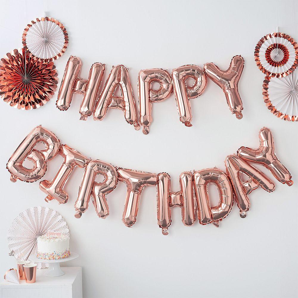 13-Piece Rose Gold Happy Birthday Foil Balloon Banner Set