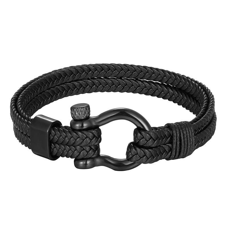 Stainless Steel Anchor Leather Bracelet for Men
