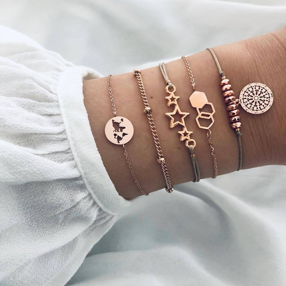 Gold-Plated Bohemian Tree of Life Tassel Bracelet Set for Women
