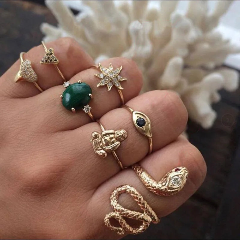 Fashion Geometric Knuckle Rings set For Women Crystal Gold color Finger Ring Boho Ladies wedding Jewelry Gift