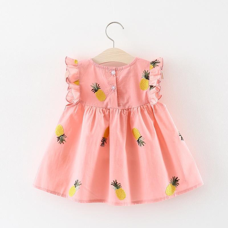 Summer Pineapple Print Baby Girl Frill Sleeve Cotton A-Line Dress