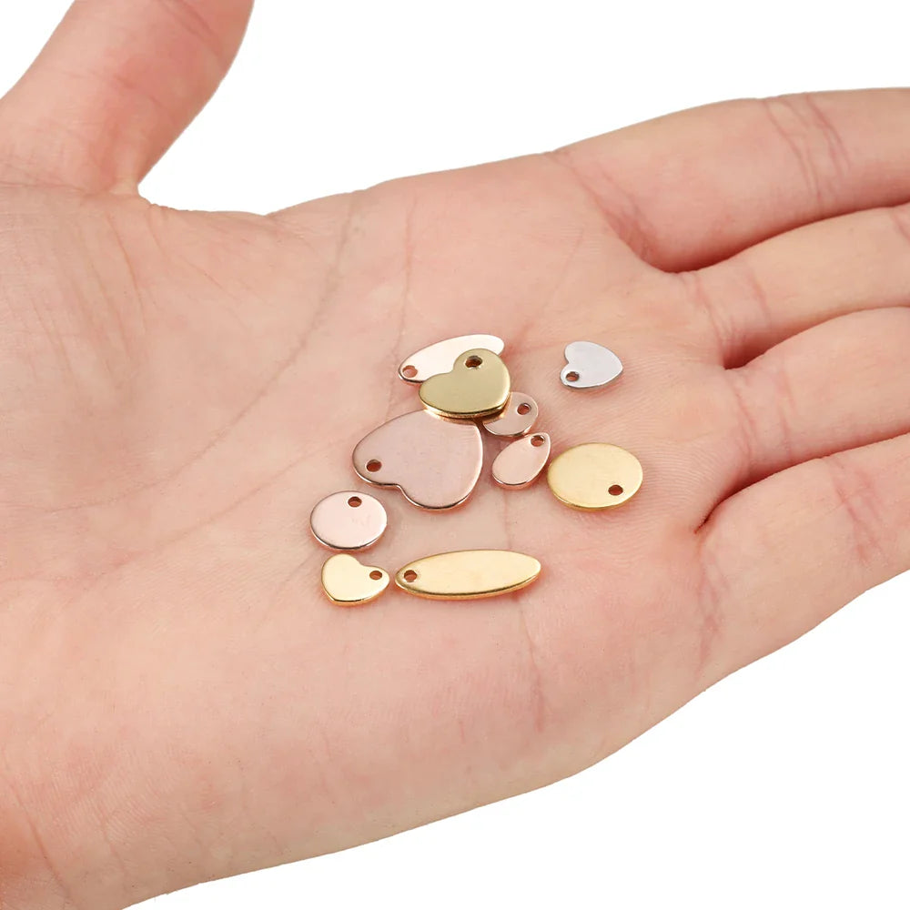 10-50Pcs Gold Stainless Steel Customized Dog Tag Heart-Shaped Oval Blanks Charm Pendant Charms For DIY Jewelry Making Supplies