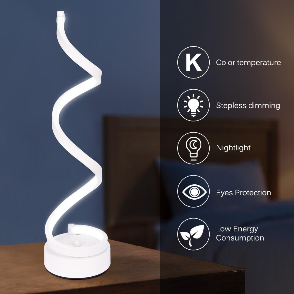 Modern Spiral LED Table Lamp - Dimmable Warm White Desk Light