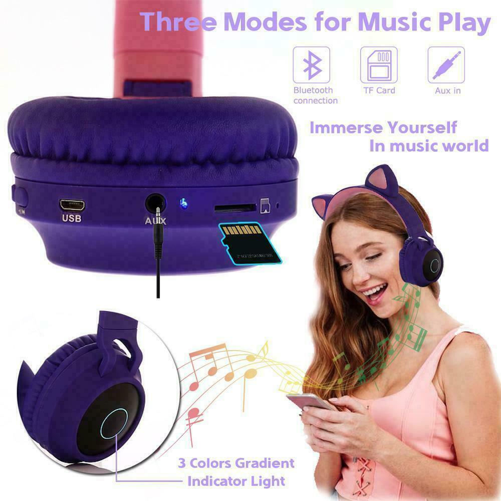 Wireless Bluetooth Foldable Kids Headphones with Microphone - Pink