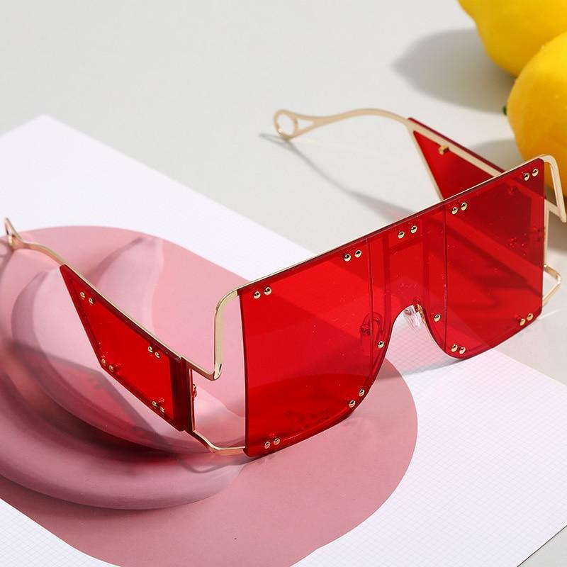 Oversized Square Sunglasses with Metal Rivets UV400 Protection