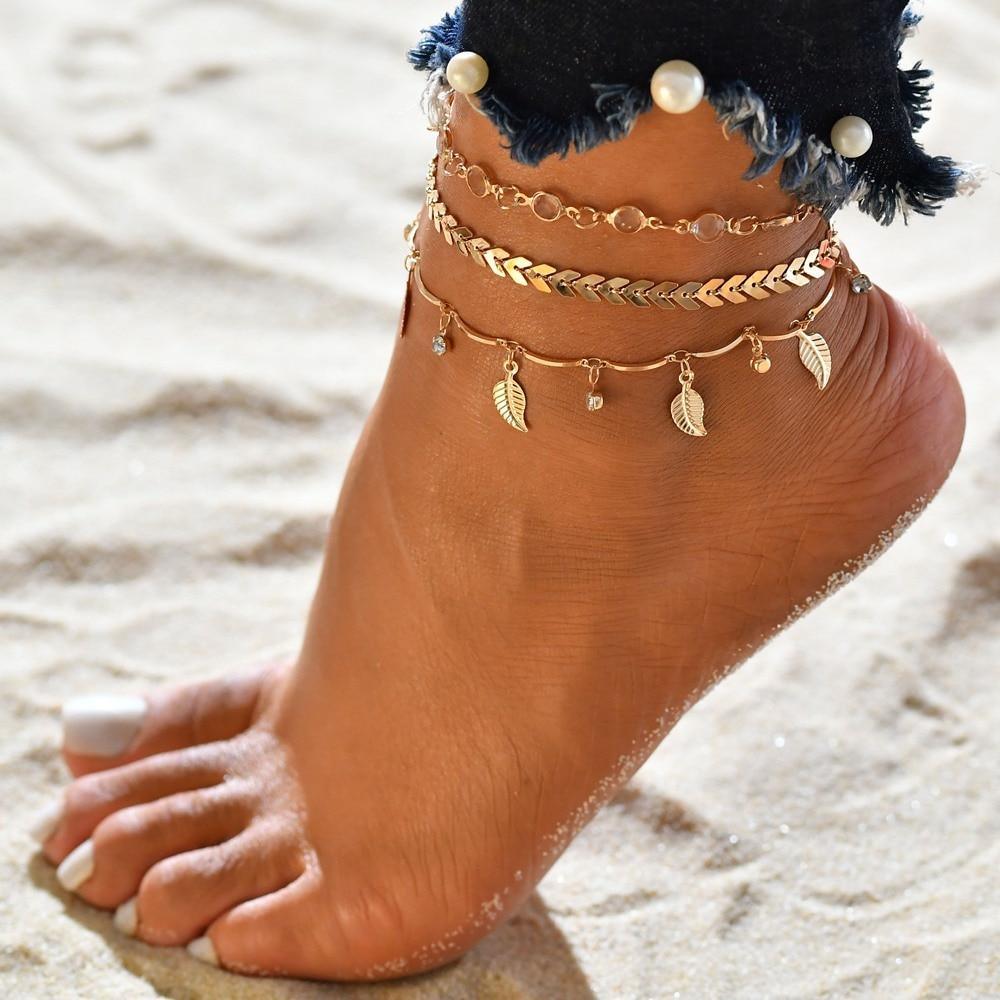 Double Layer Gold-Tone Shell and Coconut Tree Anklet
