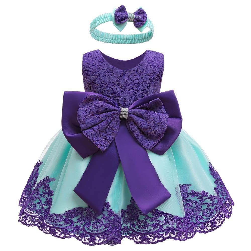 Luxury Baby Girl Lace Bow Dress for 1st Birthday