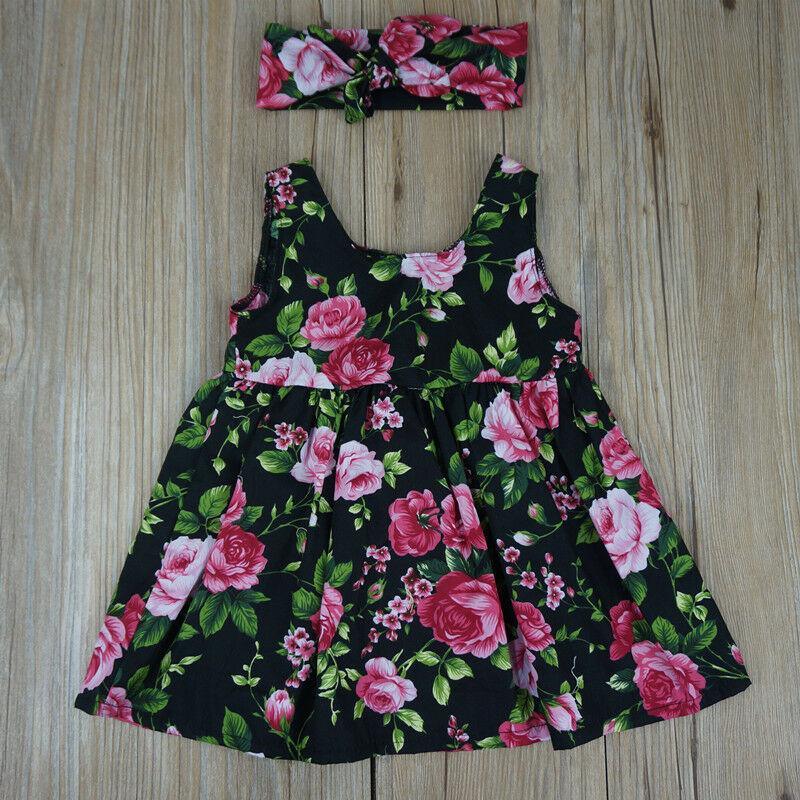Baby Girls Floral Print Summer Dress with Bow and Headband Set