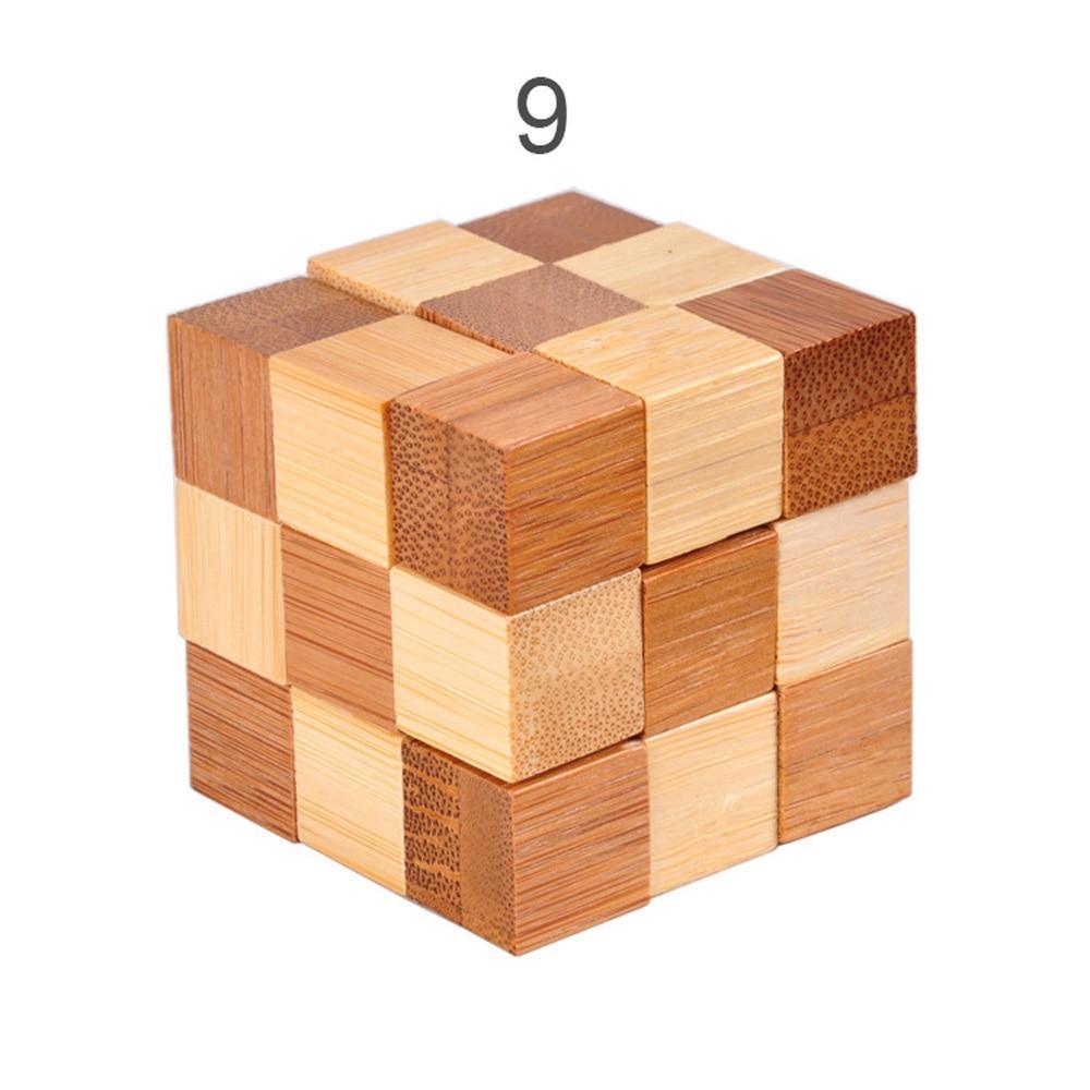 3D Wooden Interlocking Brain Teaser Puzzle Game - Light/Brown Wood
