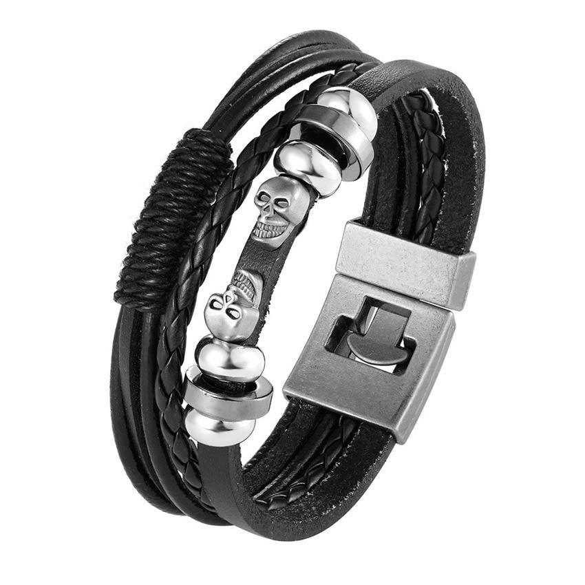 Multilayer Braided Leather Anchor Bracelet with Magnetic Clasp