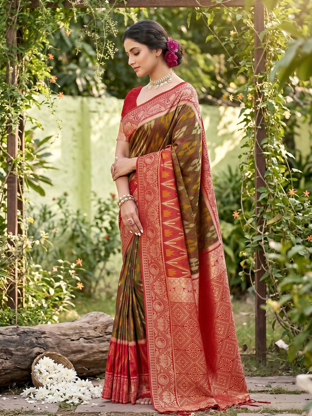Mehndi Soft Silk Saree with Matching Blouse Piece
