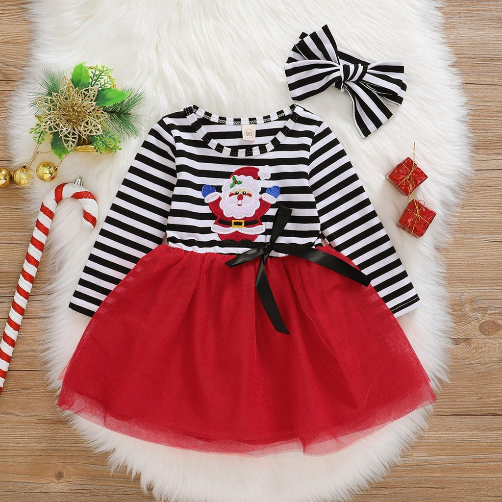 Baby Girl Christmas Santa Striped Dress and Headband Set