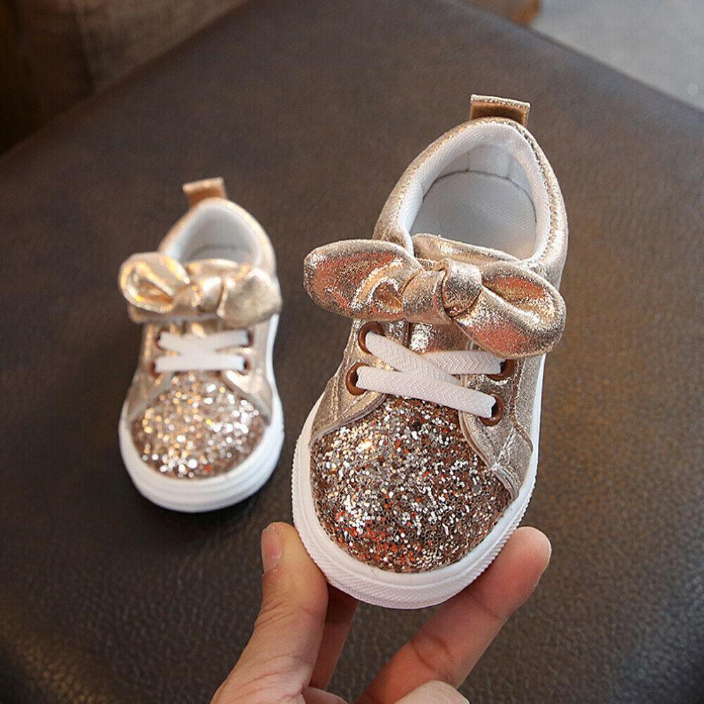 Toddler Sequin Bow Sneakers - Pink, Gold & Silver Casual Shoes