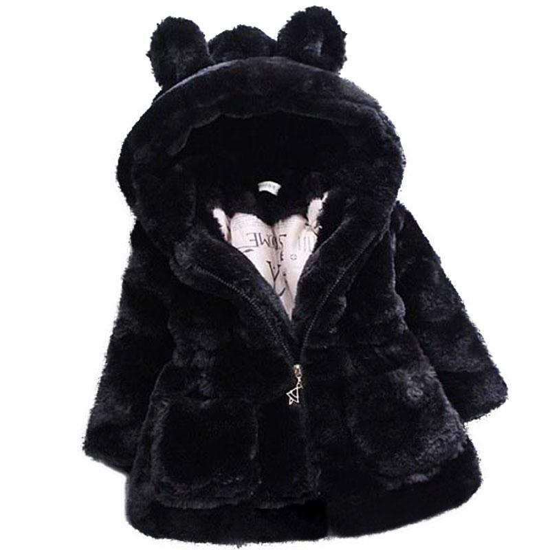 Winter Baby Girl Faux Fur Fleece Hooded Jacket with Rabbit Ears