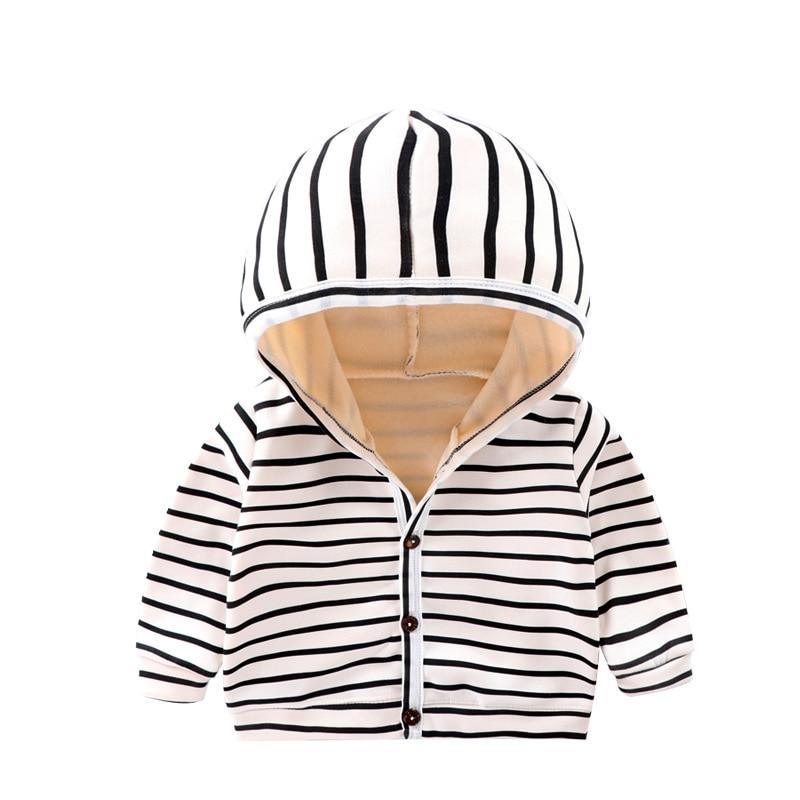 Baby Striped Velvet-Lined Cardigan Jacket for Boys and Girls