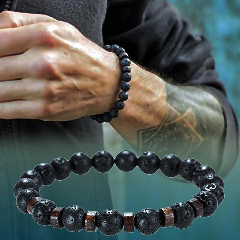 Natural Lava Stone & Moonstone Beaded Bracelet for Men