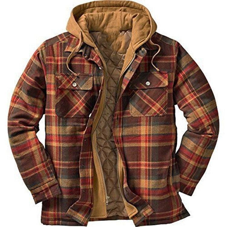 Men's Relaxed Fit Plaid Flannel Hooded Shirt Jacket
