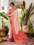Elegant cream soft silk saree paired with a red blouse piece