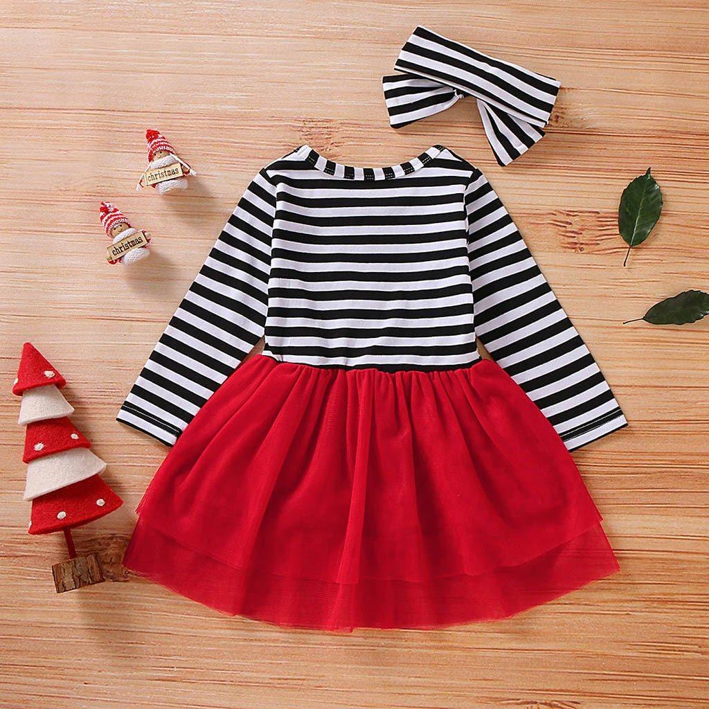 Newborn Baby Girls Long Sleeve Christmas Santa Striped Dress