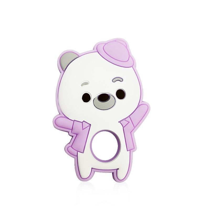 Silicone Bear Baby Teether and Pacifier Clip Set for Teething Relief