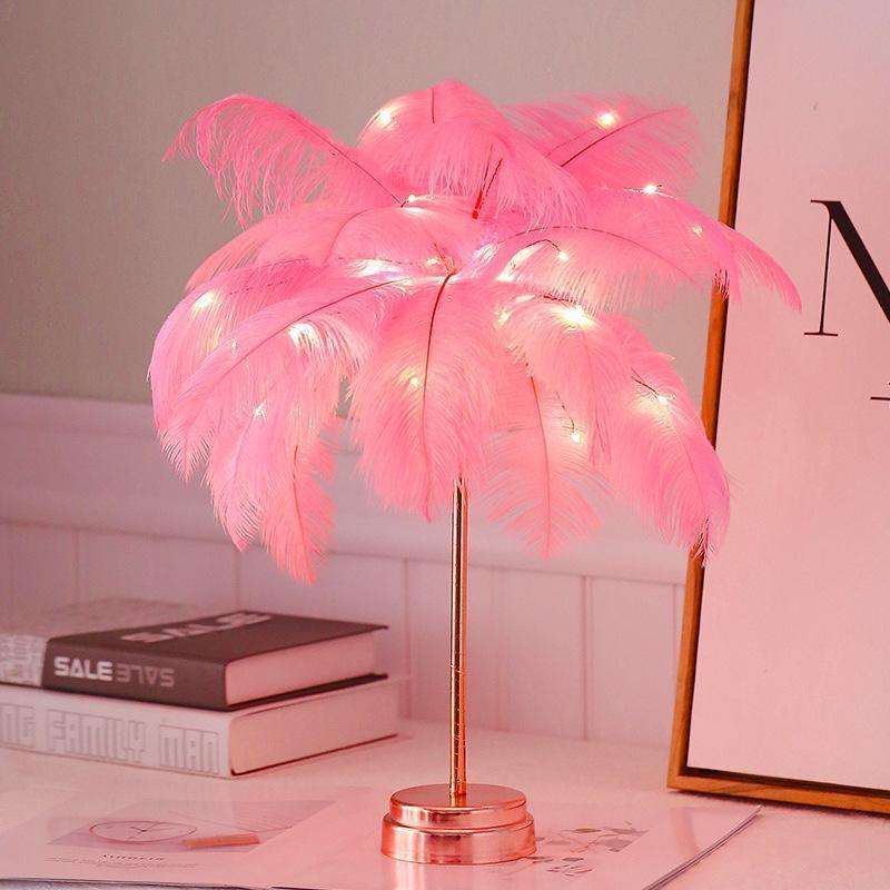 Romantic Feather Tree LED Table Lamp for Bedroom Night Decor