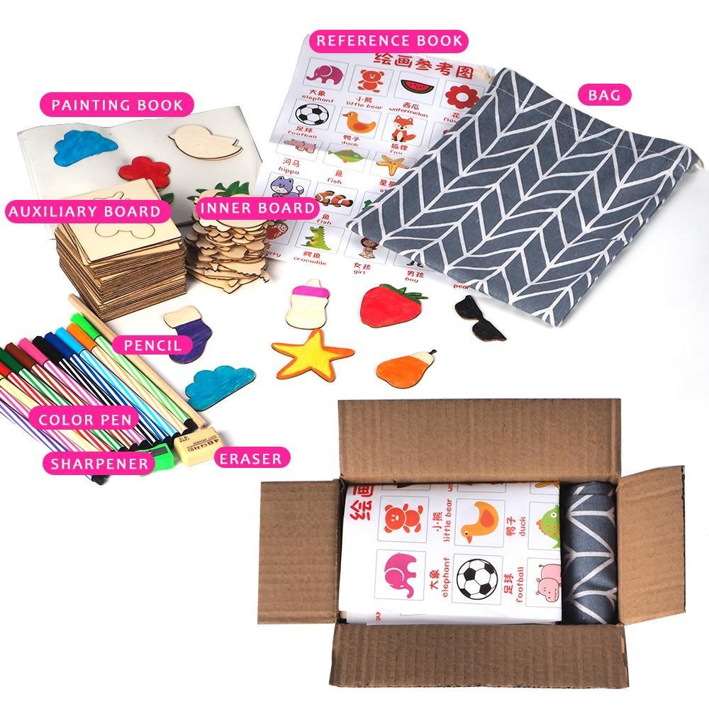 100pc Wooden Drawing Stencil Set for Creative Kids Art Projects