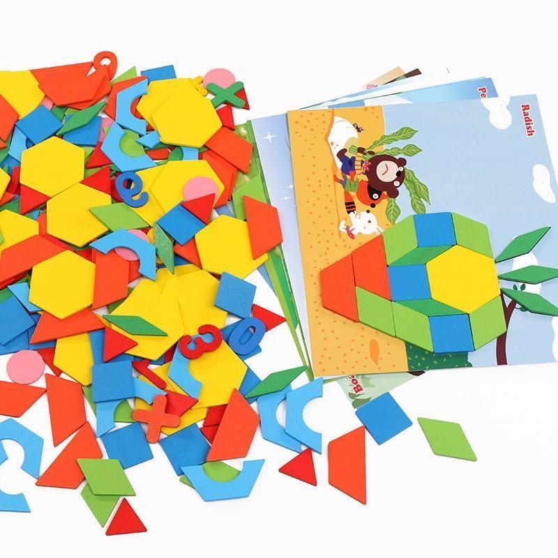 250pc Wooden Geometric Puzzle Board Set, Educational Sensory Toy