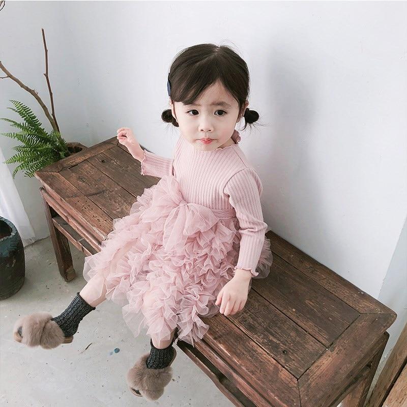 Girls Winter Knit Dress Grey White Festive Long Sleeve Holiday Outfit