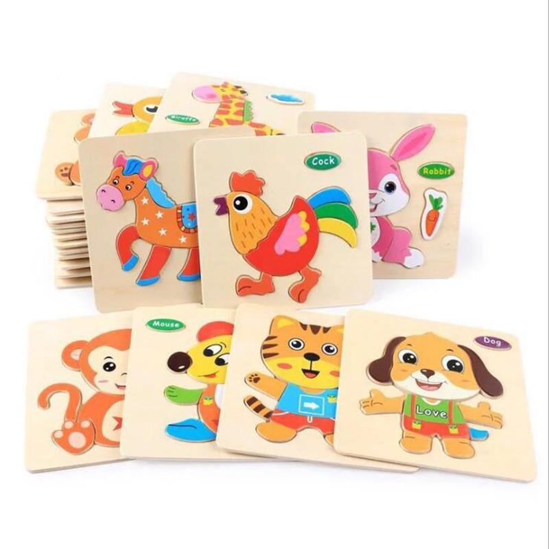 3D Wooden Cartoon Animal Puzzle Set for Toddlers and Preschoolers