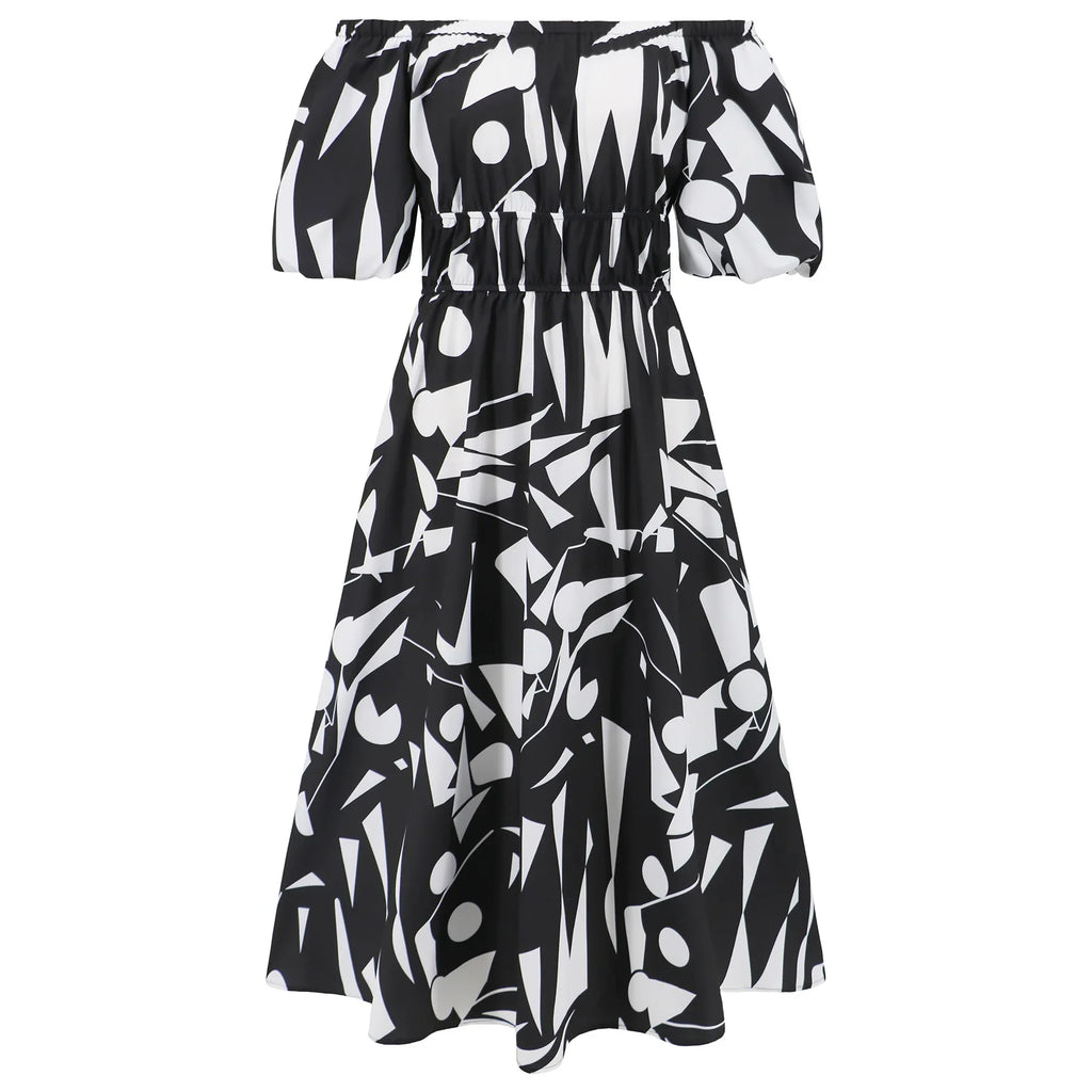 Women's Off Shoulder Bubble Sleeve Maxi Dress