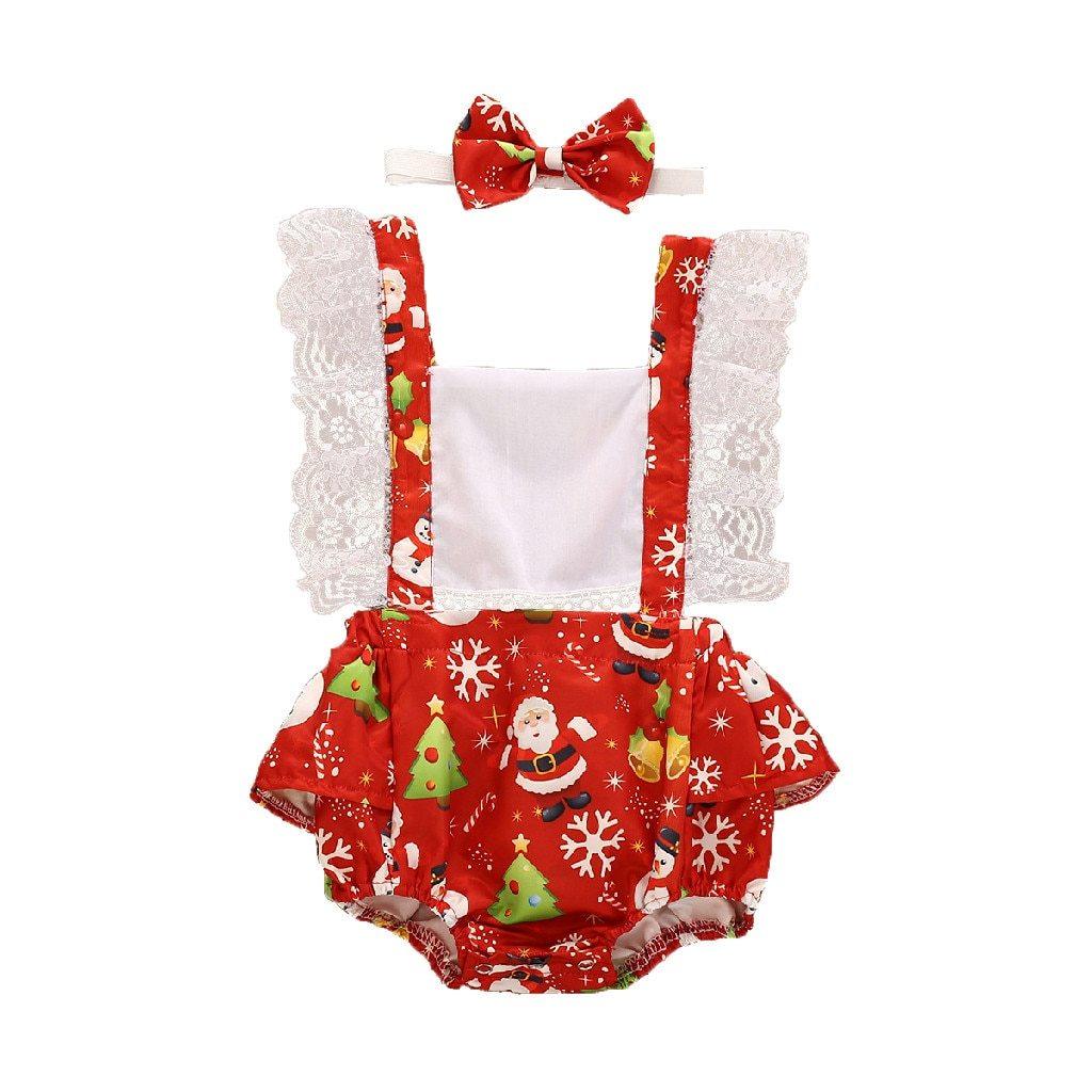 Baby Girl Christmas Suspender Dress & Romper Set - Festive Red