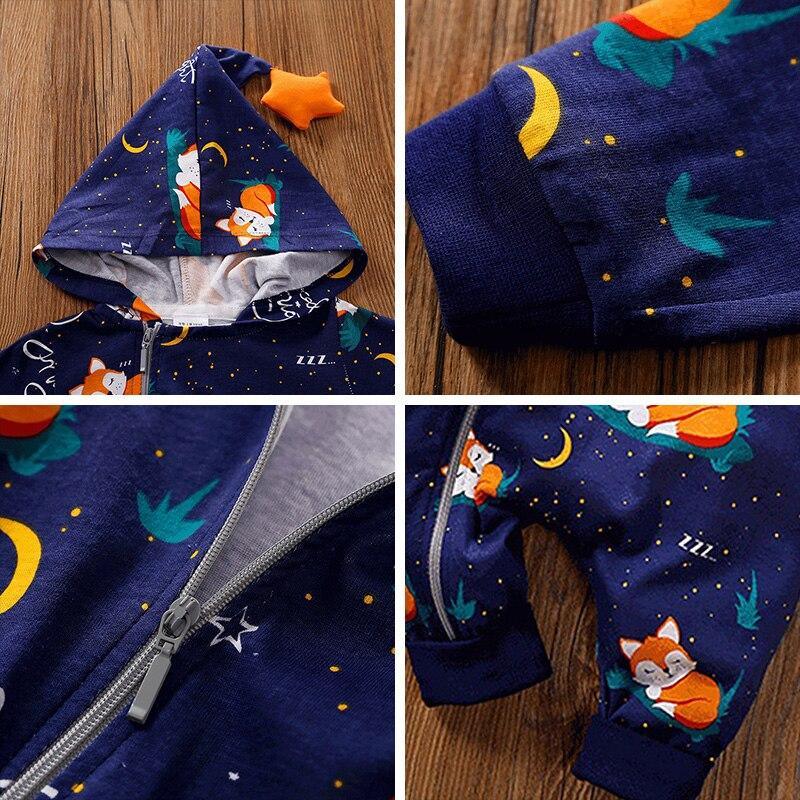 Unisex Hooded Animal Print Baby Romper Warm Zipper Jumpsuit