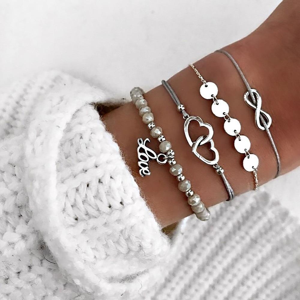 Boho Rose Map Charm Multi-Layer Bracelet Set for Women