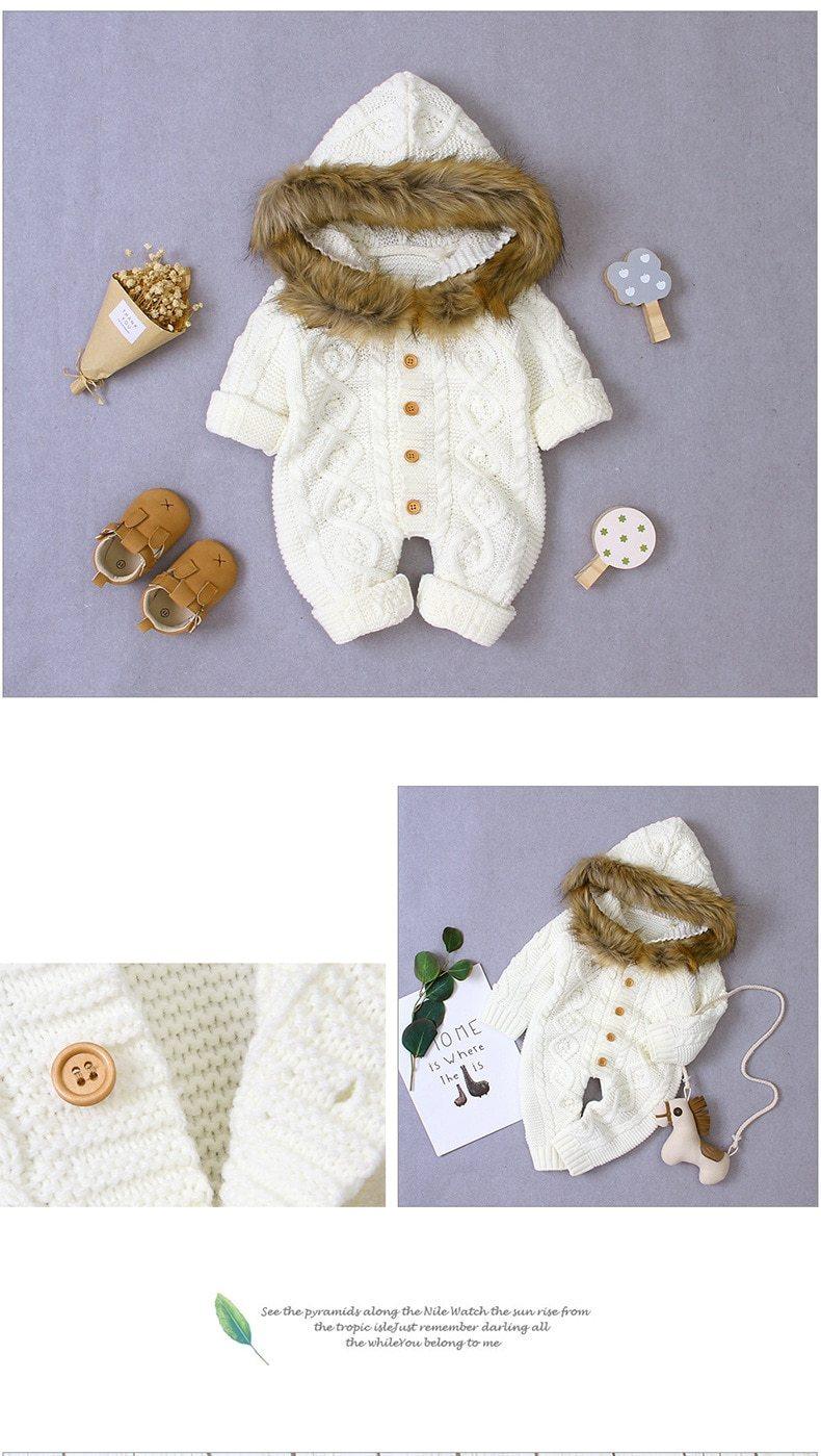 Unisex Newborn Knit Romper Hooded Warm Coat for Winter