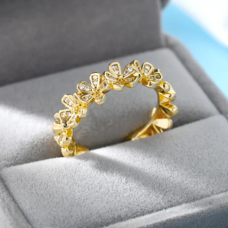 Ladies Flower Open Rings For Women Stainless Steel Cubic Zircon Flower Open Adjustable Ring Jewelry Students Girl Gift