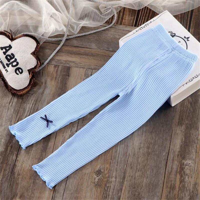 Girls Patchwork Knit Leggings - Stretchy Bow Detail Trousers