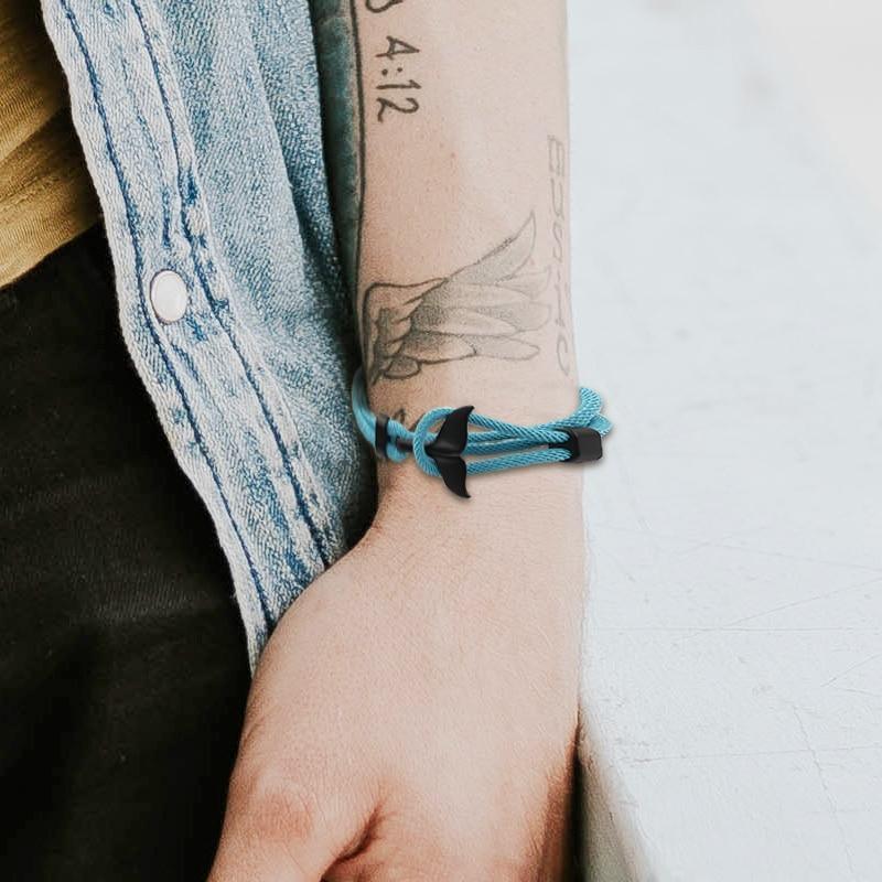 Unisex Nautical Whale Tail Anchor Rope Wrap Bracelet