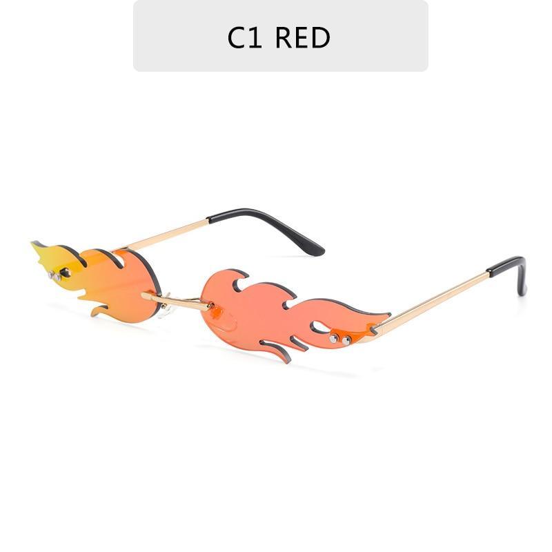 Rimless Fire Flame Sunglasses Y2K Streetwear Wave Eyewear