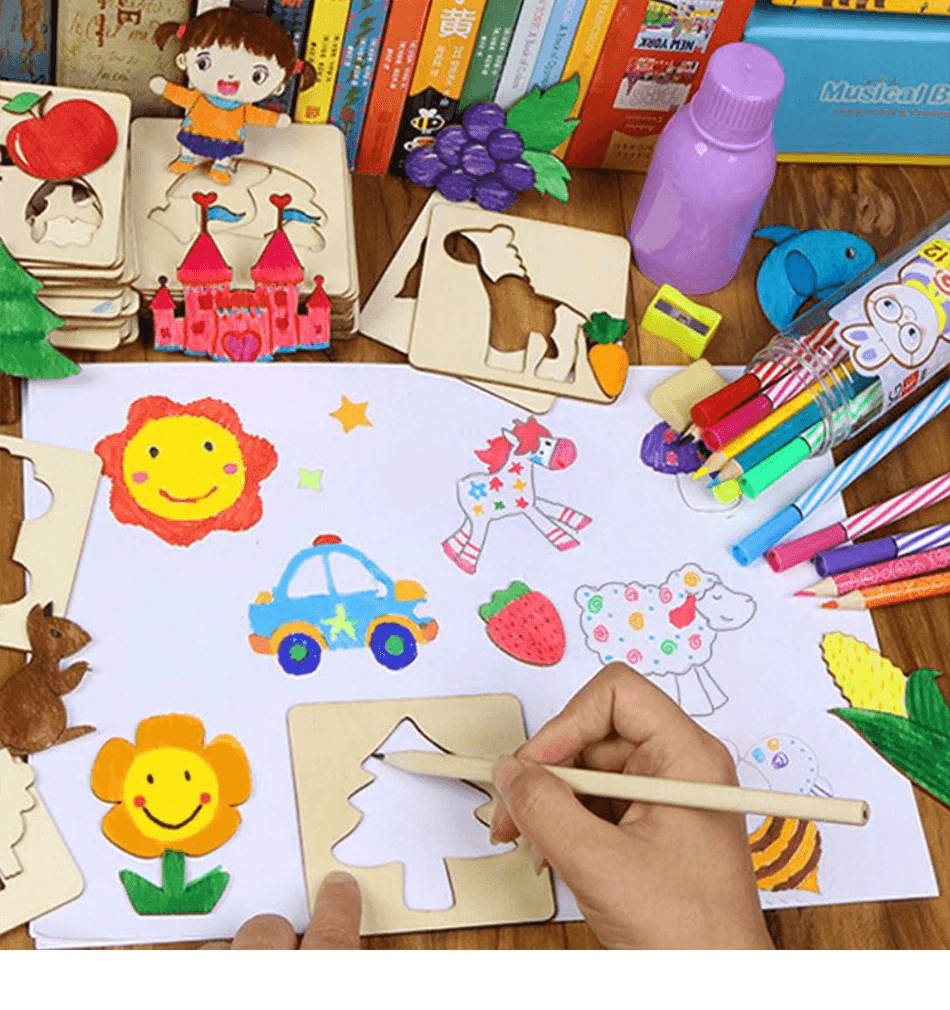 100Pc Creative Natural Wood Drawing & Doodle Learning Set