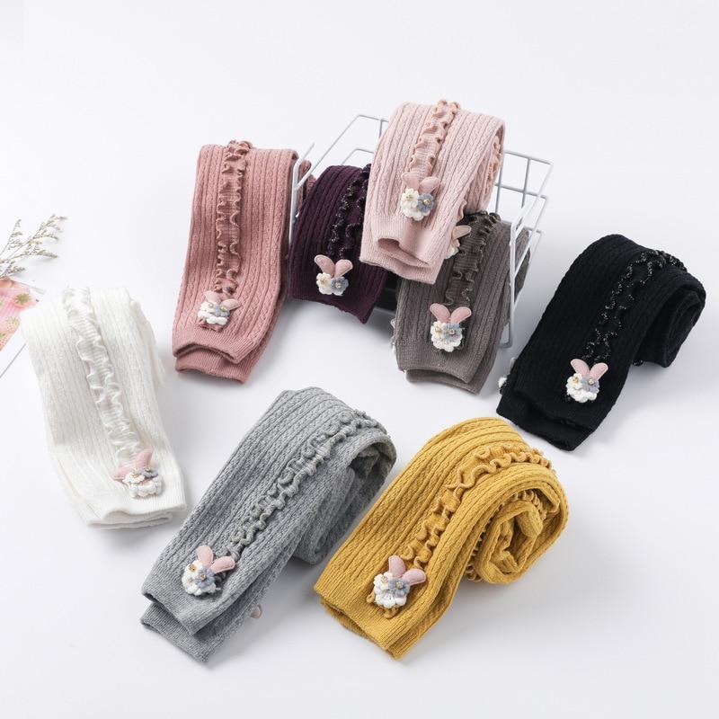 Baby Girls Cute Rabbit Knit Leggings - Soft Skinny Trousers