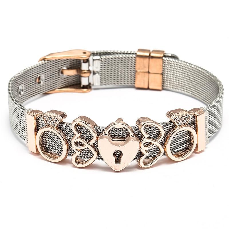 18K Gold Plated Italian Mesh Heart and Anchor Charm Bracelet