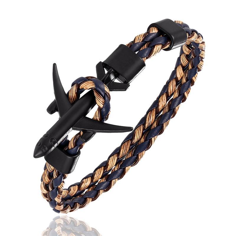 Aviation Leather Anchor Bracelet for Men and Women
