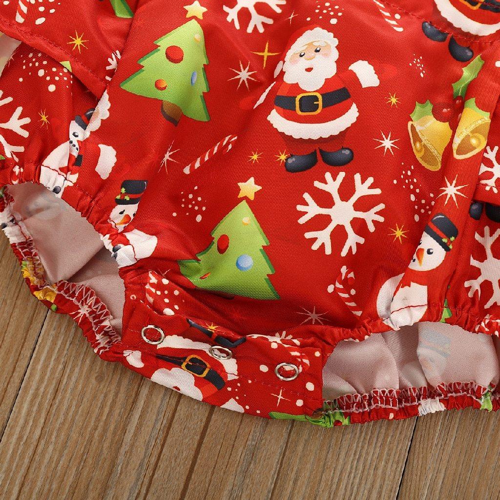 Baby Girl Christmas Suspender Dress & Romper Set - Festive Red
