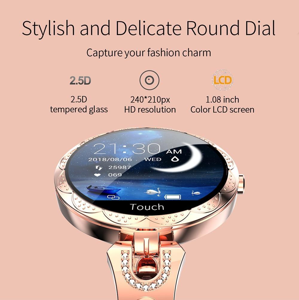 Women's Rose-Gold Waterproof Smart Watch with HD Touch Display