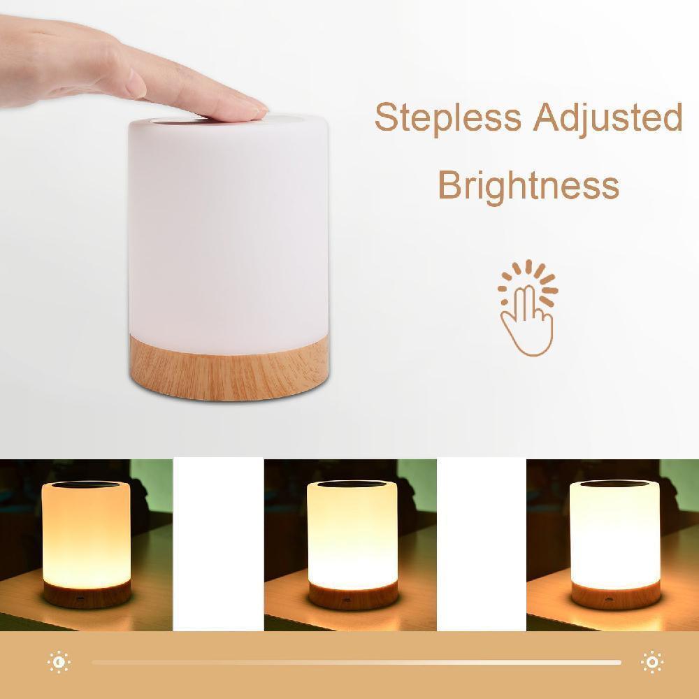 Modern LED Touch Night Lamp with Wood Grain Finish for Bedside