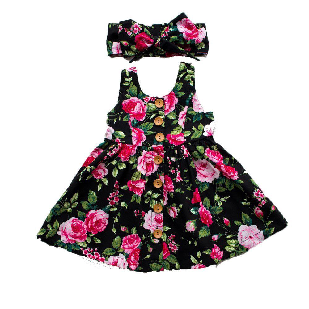 Baby Girls Floral Print Summer Dress with Bow and Headband Set