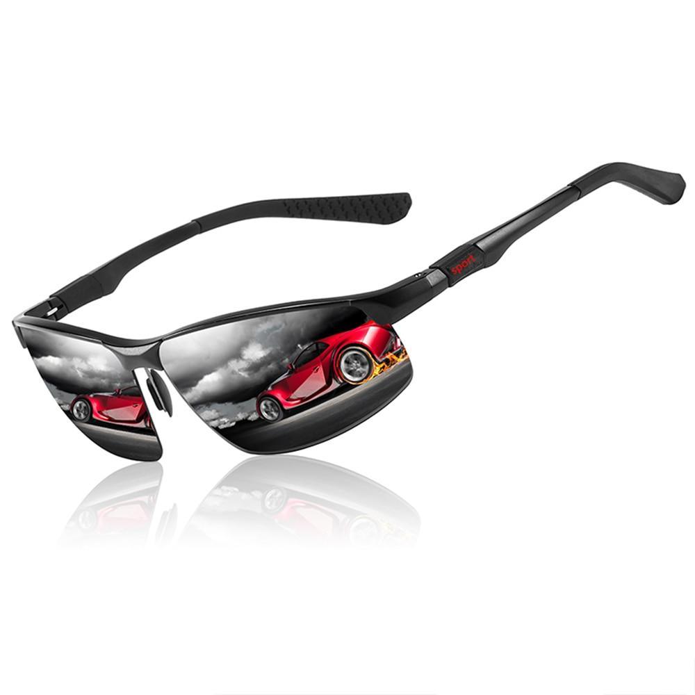 Sporty minimalist polarized sunglasses with aluminum frames in black and silver