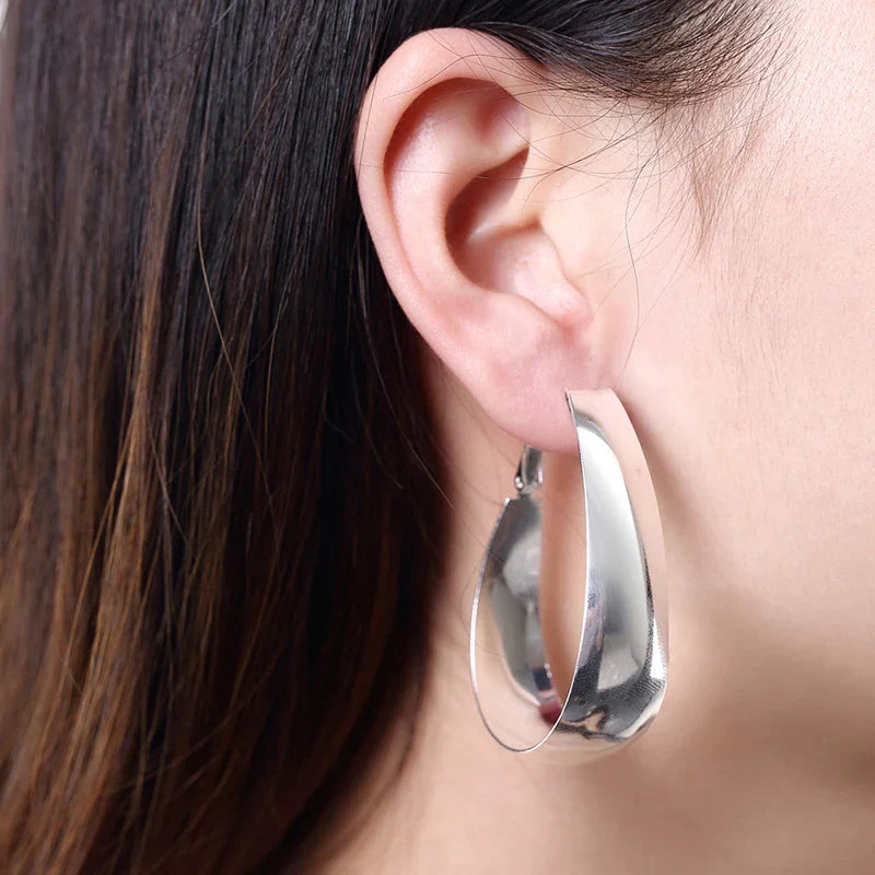 Aravant 925 Silver Smooth U Shaped Hoop Earrings For Women Fashion Jewelry